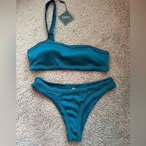 NWT Zaful Teal Ribbed Bikini Set
